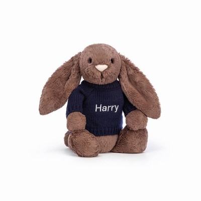 Jellycat Bashful Fudge Bunny with Navy Jumper Australia | 614570ILO